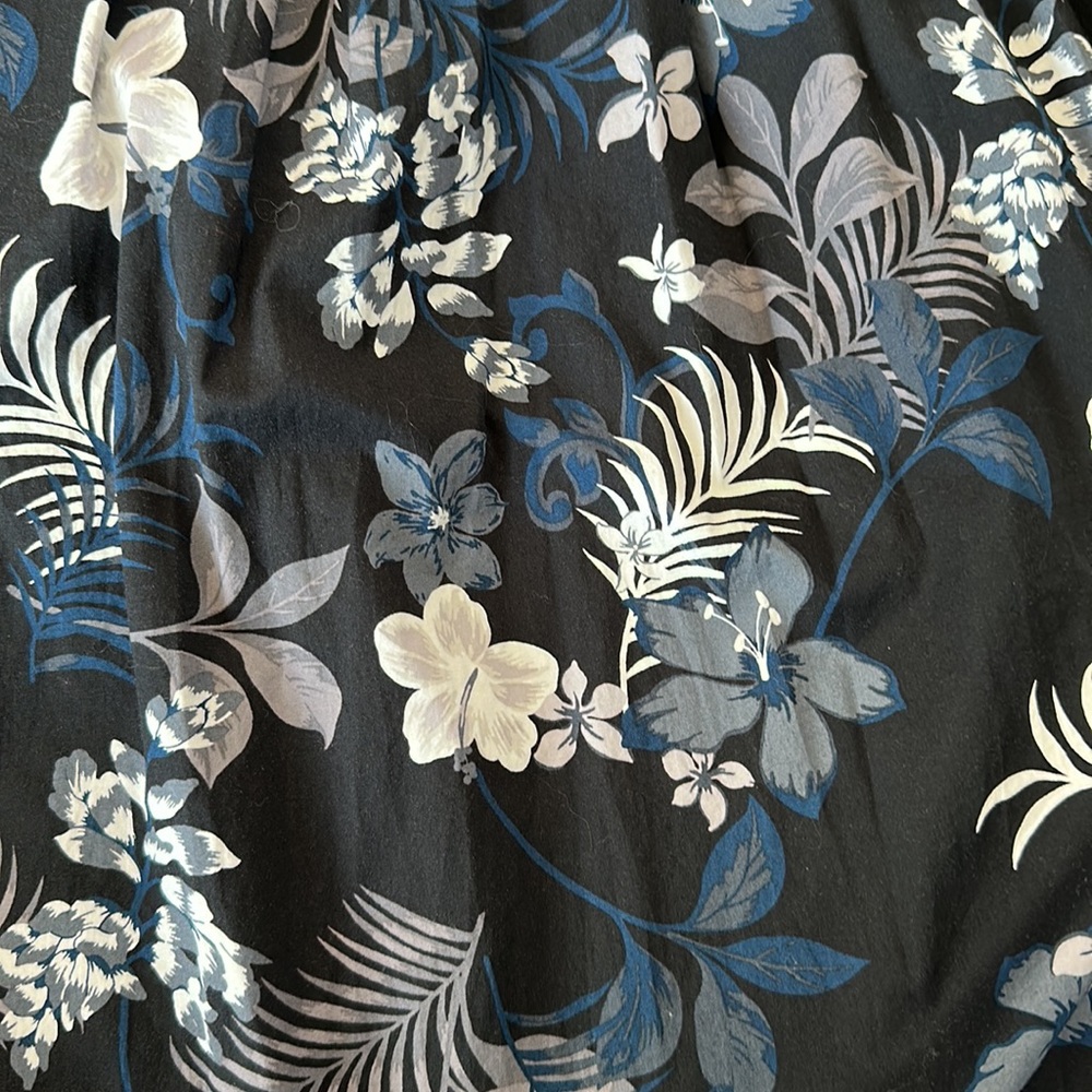 Banana Republic Black Floral Midi Dress with White and Blue Blossoms - Picture 3 of 3
